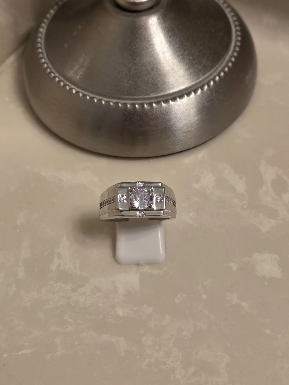 Men' Silver and CZ Statement Ring Size 10